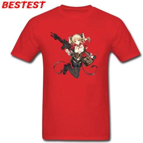 Anime T-shirt Sexy Gun Girl Print T Shirts Men Red Clothes 100% Cotton Tops Japan Style Tees Short Sleeve Casual Tshirt Fitness
