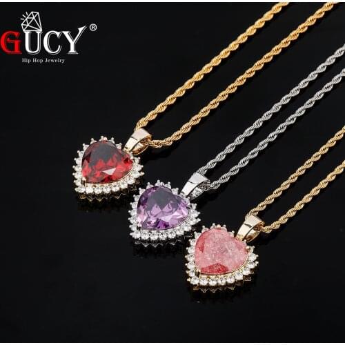 GUCY Multicolor Heart Pendant With 4mm Tennis Chain Bling AAA Cubic Zircon Mens Hip hop Jewelry For Gift