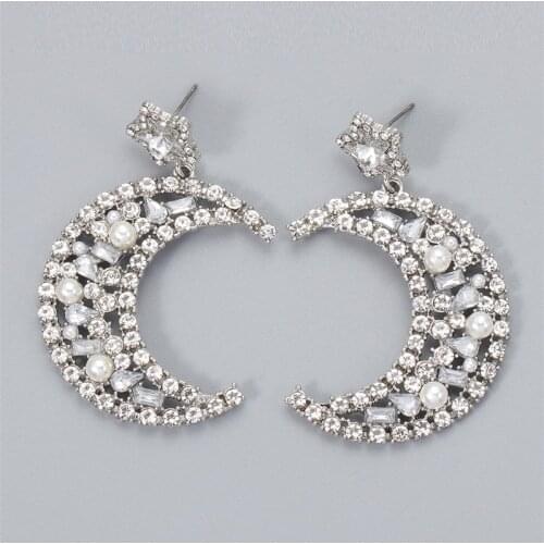 JUJIA Trendy New Moon Pendant Earrings For Women Female Simple Rhinestone Drop Earrings Jewelry Wholesale