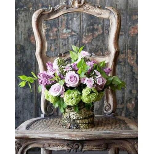 CHENISTORY DIY Full Square/Round Diamond Painting Flower Chair Picture Of Rhinestone Embroidery Cross Stitch Home Decor