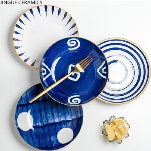 Japanese-style Ceramic Round Western Dishes Steak Cake Salad Plate Commercial Serving Tray Dinner Dishes Kitchen Tableware