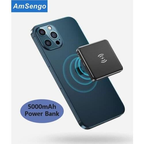 Amsengo Magnetic Wireless Quick Charger Power Bank 5000mAh For Apple iPhone 12 Pro Max Mini PowerBank External auxiliary battery