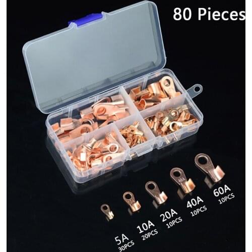 80pcs Copper Battery Cable Connector Terminal Open Lugs Wire Terminals