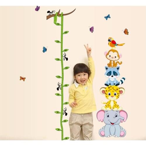 Cute tiger animals stack height measure wall stickers decal kids adhesive vinyl wallpaper mural baby girl boy room nursery decor