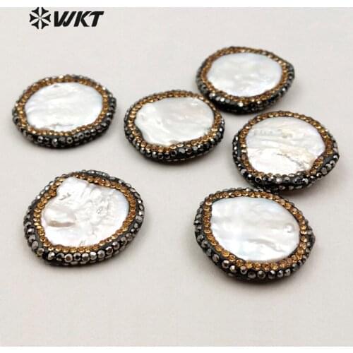 JF175 Fashion freshwater Pearl Jewelry Accessory Round Shape Rhinestone Pearl Beads Wholesale Jewelry Design Findings 30mm