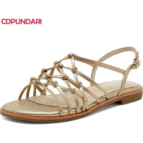 Fashion Golden MICROFIBER Weave Flat Sandals Women Summer Casual Shoes Sandales Femmes 2021 Sandalias Mujer