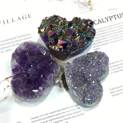 Natural natural polished aura amethyst cluster crystals healing stone for home decoration