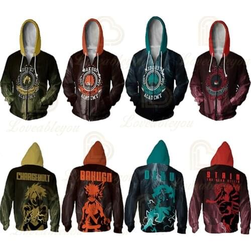 New 3D Printed No My Hero Academia Zipper Hoodie Men Women Deku Dabi All Might Cosplay Costume Sweatshirt School Uniform Jackets