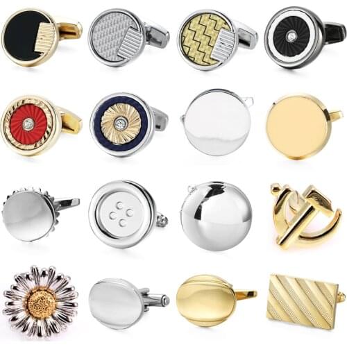 Novel Round square metal Cufflinks Hand drawing Laser cuff button of French shirt Golden Silvery Black Cuff-links Mens jewelry