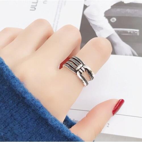 Nuevo Plata de Ley 925, Anillos de gran capa para mujer, Anillos Vintage Punk, Anillos antiguos abiertos, declaración, joyería d