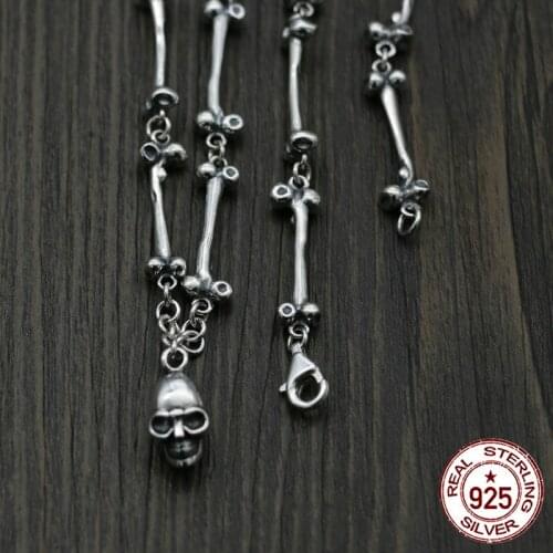100% S925 sterling silver necklace personality fashion classic punk jewelry bone skull shape to send a gift for a lover 2018 hot