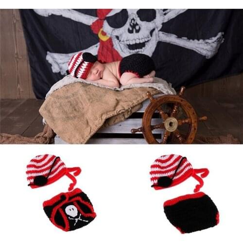 Moeble Pirate clothing Newborn Boys Photography accessories Props Crochet baby Hat and Diaper Set Handmade baby Costume