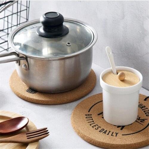 Natural Cork Round Cup Mat Drink Coasters Heat Insulation Cactus Patterned Pot Holder Mats For Coffee Table Tabletop Plate Pads