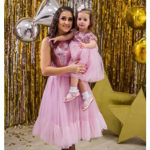 Pink Mother Daughter Birthday Dresses Mom And Girls First Communion Dresses Celebration Dresses Photo Props Matching Mom Girl