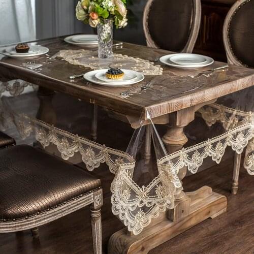 Soft Glass Table Cloth Waterproof PVC Rectangular Round Dining Transparent Lace Oilproof Kitchen Table Cover Party Coffee NEW