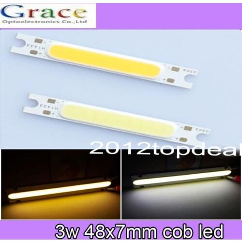 Specail Offer!10pcs/lot 3W COB LED Emitter Strip Lights Bulb Lamp Pure White/warm white for DIY 48X7MM