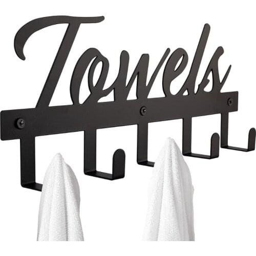 Towel Coat Rack Shelf Wall Mounted 5 Hooks Over the Wall Door Black Sandblasted For Lavatory Kitchen Storage Organizer Rack