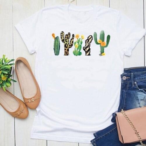 Women Graphic Cactus Plant Flower Travel Cute Printing Summer Short Sleeve Fashion Print Female Clothes Tops Tees Tshirt T-Shirt