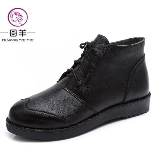 Women Boots Genuine Leather Flat Boots Women Ankle Boots Plus Size Ladies Shoes Woman Comfortable Winter Boots 2018