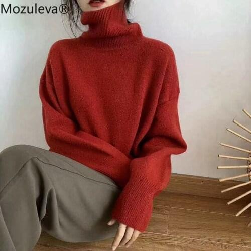 Mozuleva TurtleNeck Cashmere Sweater Women Korean Style Loose Warm Knitted Pullover 2021 Winter Outwear Lazy Oaf Female Jumpers