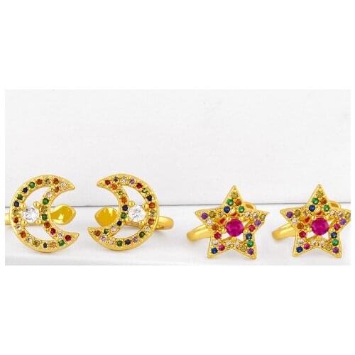 Star moon multicolor Brass micro pave cz zircon cubic zirconia drop Hoop Earrings studs copper gold plated crystal dgdg2