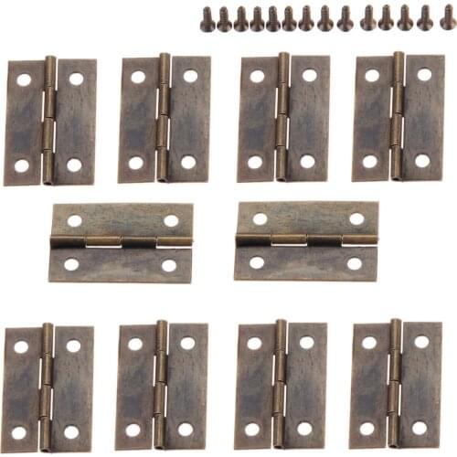 10Pcs 35x22mm Furniture Cabinet Drawer Door Butt Hinge Antique Bronze Decorative Hinges For Jewelry Wooden Box with Screws