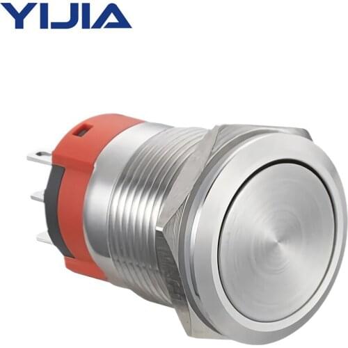 19mm Flat Head Latching Metal Push Button Switch 1NO 1NC SPDT with Wire Plug GQ19BF-11Z/S