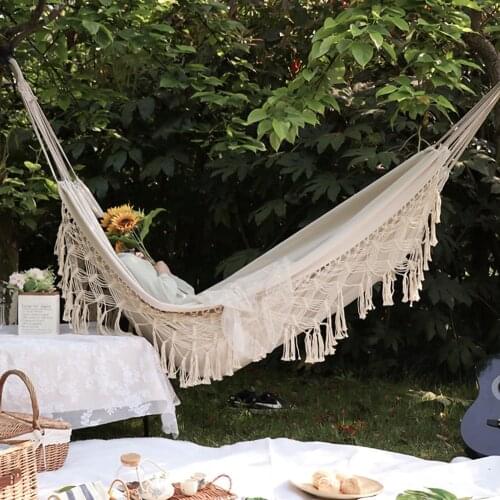 2021 Large Outdoor Garden Hammock Tassel Canvas Swing Beds Chair Hanging Bed Hiking Camping Hunting Foldable Hammock Photo Props