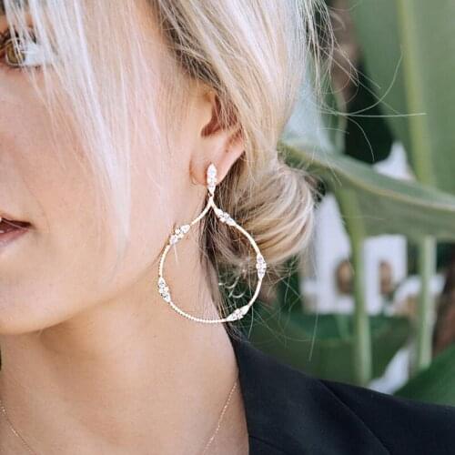 2021 new arrived geometric big tear drop dangle earring rose gold cubic zirconia cz bling jewelry