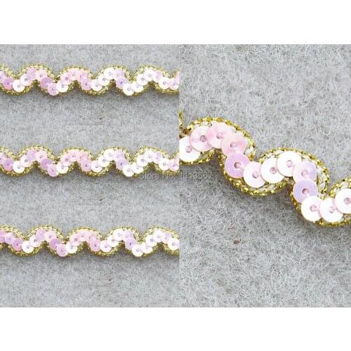40yard Craft 1cm 1row Pink Sequin Trim S shape Braided Trim Decorated Lace Ribbon Trim For Wedding Dress Clothes Bag Trim t372