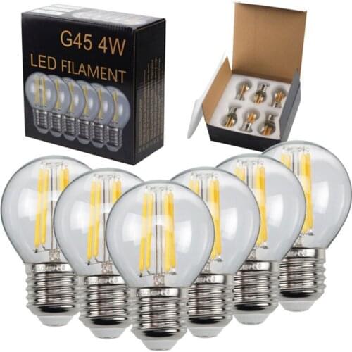 6pcs/lot G45 LED Edison Bulb Soft White Filament Light bulb 4W 6W 2700~3000K Warm White