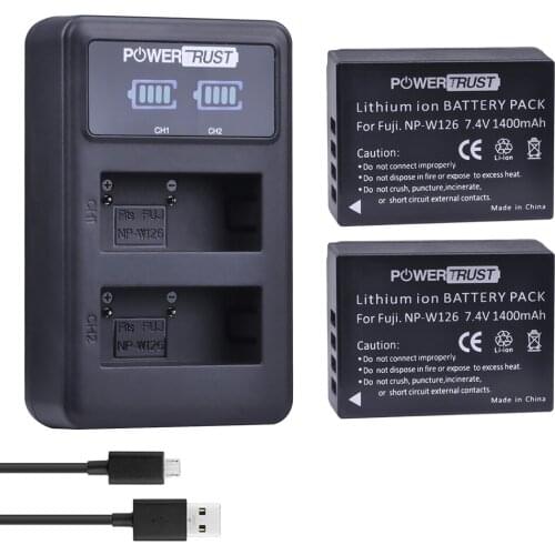 2x 1400mAh NP-W126 NP W126 Camera Battery + LED USB Dual Charger for Fuji NPW126 X-T10 XT10 X-Pro1 XPro1 X-T1 XT1, HS30 33 35 50
