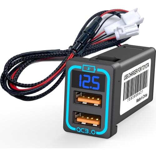 CHELINK QC3.0 Car Charger Dual USB Socket Cigarette Lighter Adapter with Voltmeter Voltage Display Fast Quick Charger for Toyota