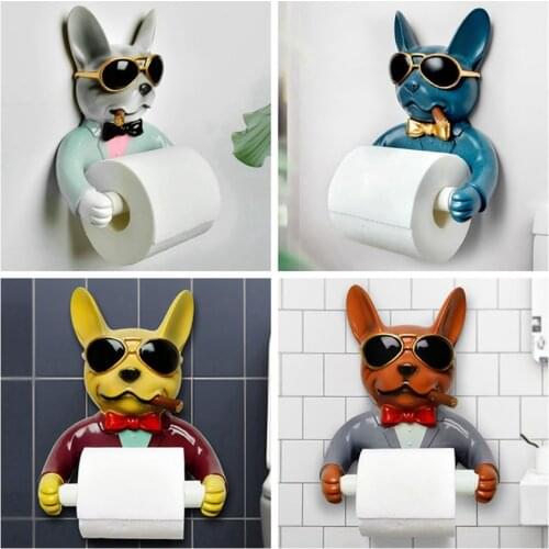 Toilet paper holder, dog image toilet hygienic resin tray free punching hand paper tray household paper towel rack reel