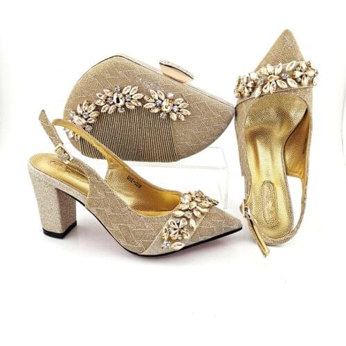 Doershow new fashion gold Italian Shoes With Matching Bags African Women Shoes and Bags Set For Prom Party Summer Sandal HYD1-66