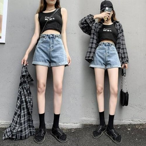 Denim shorts women 2021 new high waist show thin wide legs loose A-word super short fashion sexy summer thin