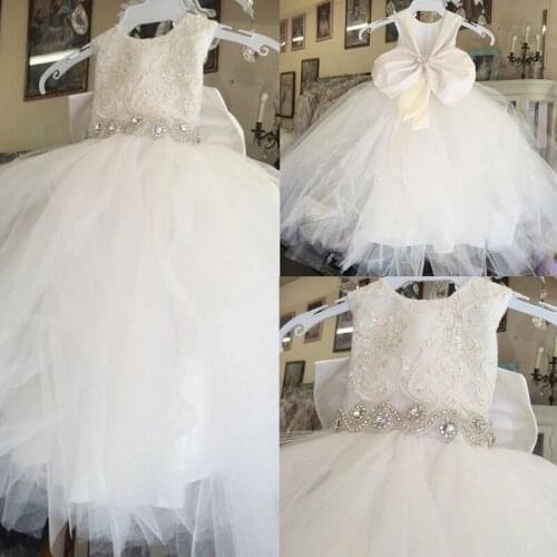 Custom Shiny Sash Bride Flower Girl Dress for Wedding with Big Bow Girls Communion Vestidos Longo Gowns