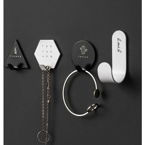 JSWORK 4Pcs Nordic Wall Key Holder Hooks Hangers Colgador Llaves Pared Crochet Mural Cuelga Mascarillas Towel Iron Black White