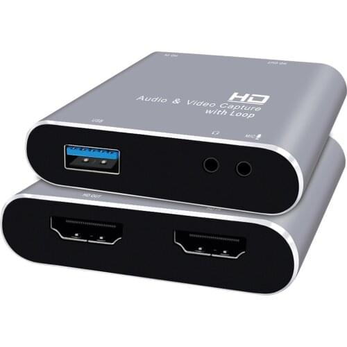 4K Mic Audio Video Capture Card USB 2.0 HDMI-compatible Loop Grabber Recorder for PS4 Game DVD Camera Recording Live Streaming