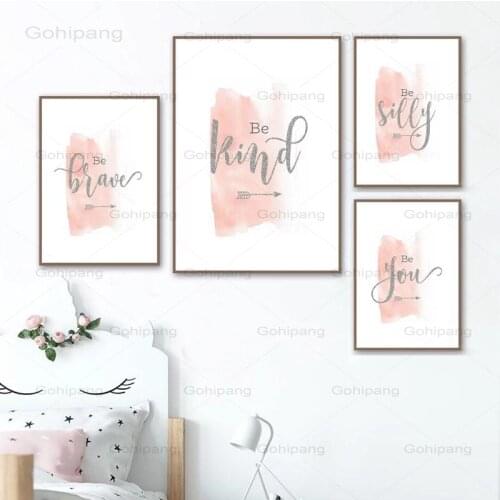 Canvas Painting Teen Girl Wall Art nspirational Quote Print Be Kind IBlush & Grey Wall Picture Nordic Poster Girls Bedroom Decor