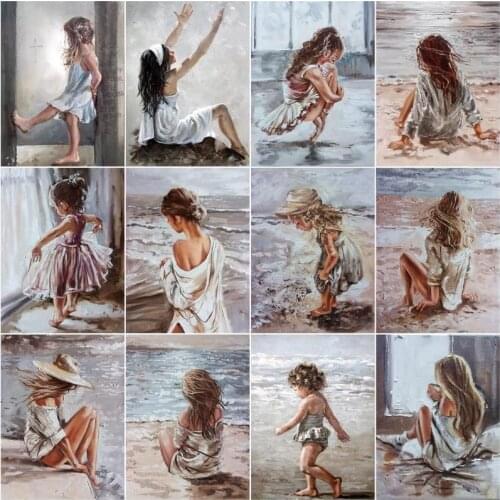 CHENISTORY Painting By Numbers Seaside Girl Kits Drawing Canvas Handpainted Home Decor DIY Oil Pictures By Numbers Figure