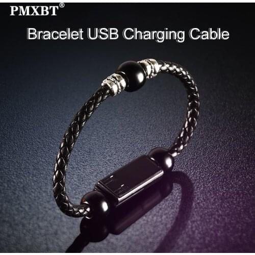 Leather Bracelet Charger USB C Cable Fast Charging Data Wire For xiaomi Micro USB Type C Android Phone Jewelry Beads Wrist Cable