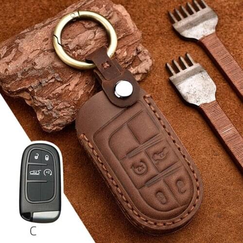 Leather Key Case Cover Key case For Dodge Journey Charger for Jeep Renegade Grand Cherokee for Chrysler 200 300
