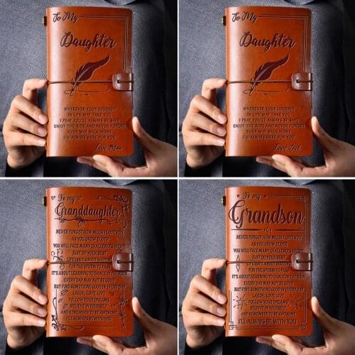 To My Granddaughter Carved Engraved Leather Journal Notebook Retro Travel Diary