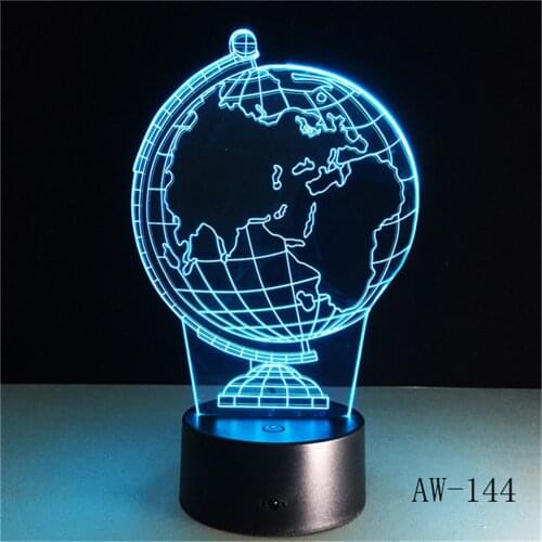 Creative Earth Globe 3D Holograma acrylic 7 Color Bedside Bedroom Lamp Luz De LED Lamp USB Night Light Casa Lampka AW-144