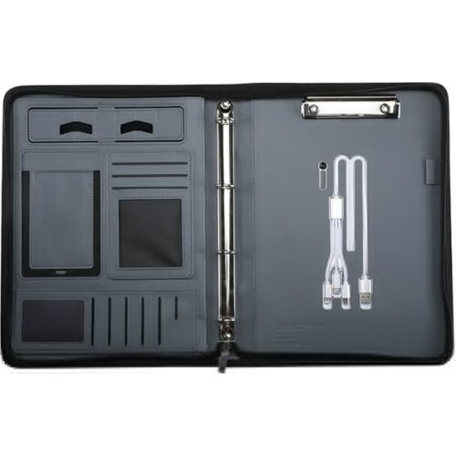 Multifunctional folder leather loose-leaf meeting materials with computer power bank