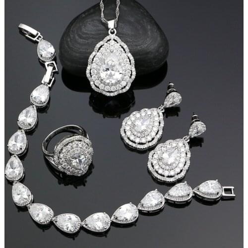 Fashion Women 925 Sterling Silver Jewelery White Cubic Zirconia Crystal Earrings/Pendant/Necklace/Ring/Bracelet Jewelry Sets