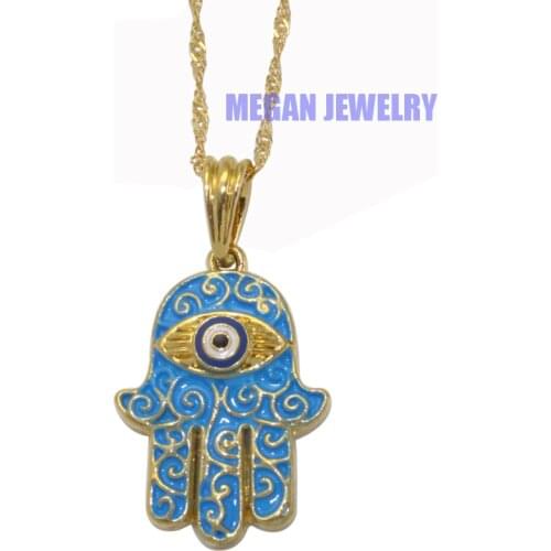 Muslim turkish Hamsa Hand Of Fatima evil eye pendant & necklace , Islam Gift & Jewelry