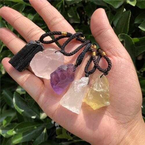 Natural Raw Stone Amethyst Citrine Rose Rock Quartz Black Tourmaline Pendant Crystal Healing Stone Jewelry Gift