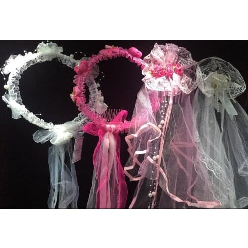 2020 new fashion Festive wreath wedding flower girl headdress lace pink head buckle children hair hoop